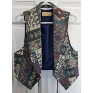 VTG Sweetgrass Western Aztec Tapestry Open Vest Size Medium